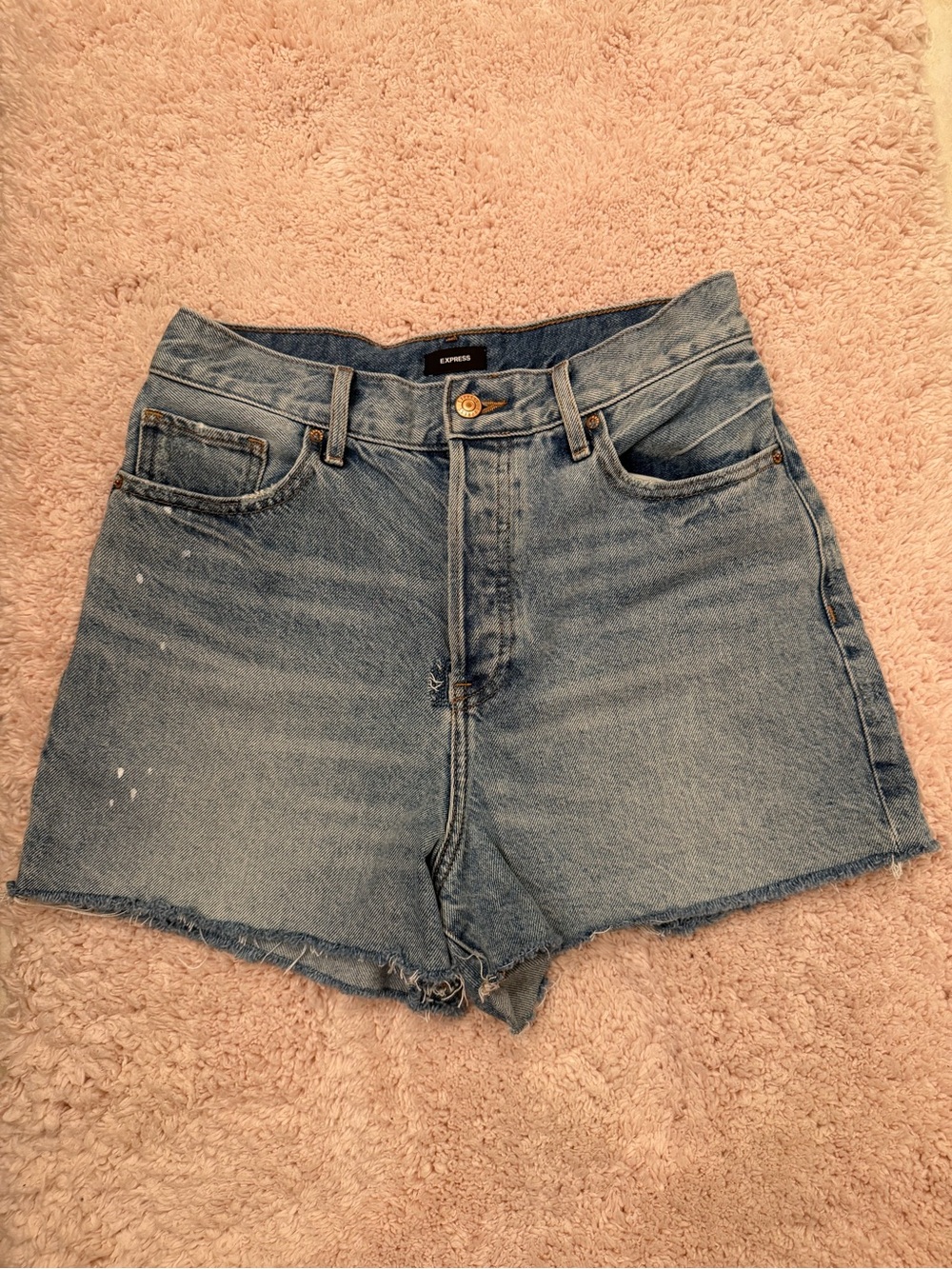Express Mid/Light Blue High-Rise Denim Cutoff Shorts